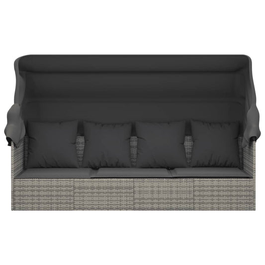 Outdoor Loungebett mit Dach und Kissen – PE-Rattan Gartenliege