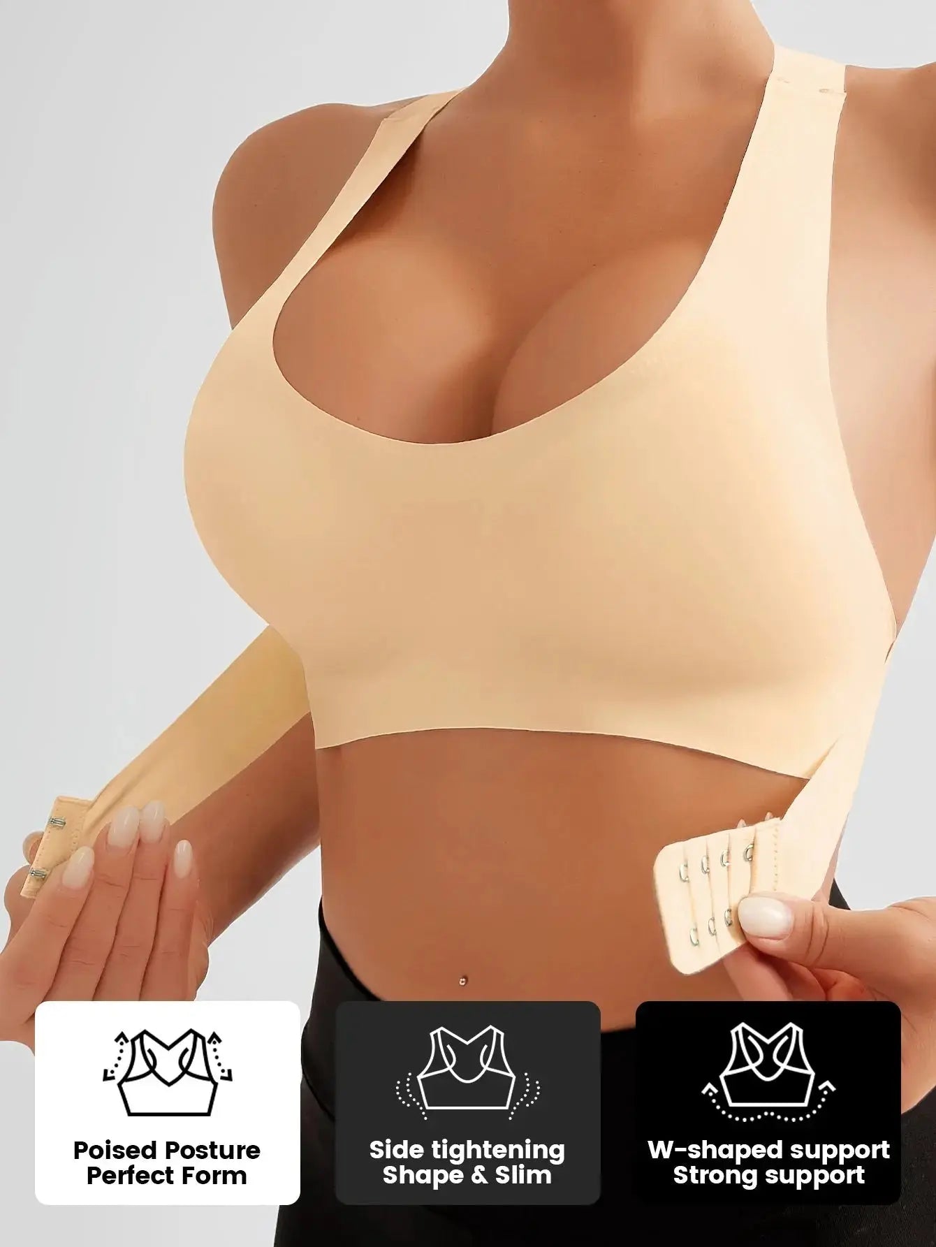 Women'S Bra Single Pack, Lifting Anti-Sagging, Front & Back Adjustable Buckle, Wireless Removable Pads Seamless Wide Straps
