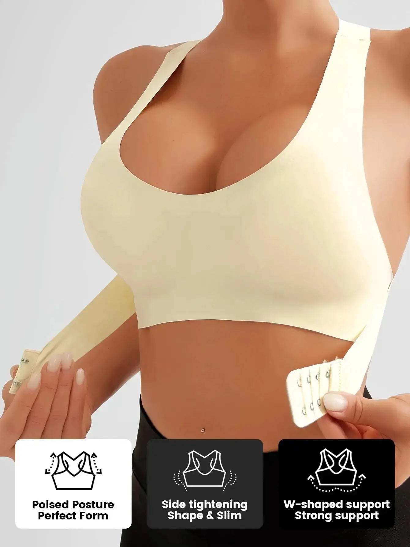 Women'S Bra Single Pack, Lifting Anti-Sagging, Front & Back Adjustable Buckle, Wireless Removable Pads Seamless Wide Straps