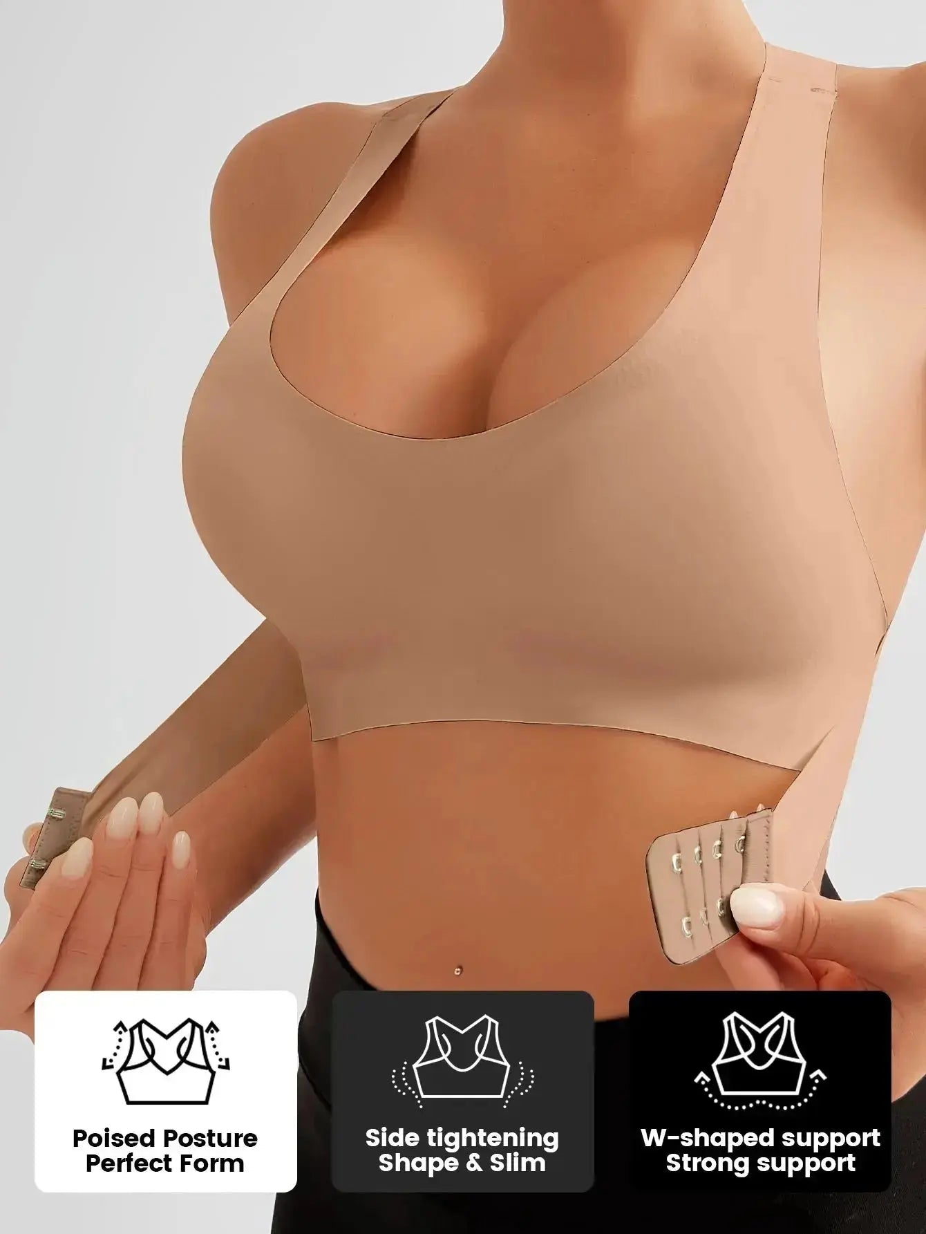 Women'S Bra Single Pack, Lifting Anti-Sagging, Front & Back Adjustable Buckle, Wireless Removable Pads Seamless Wide Straps