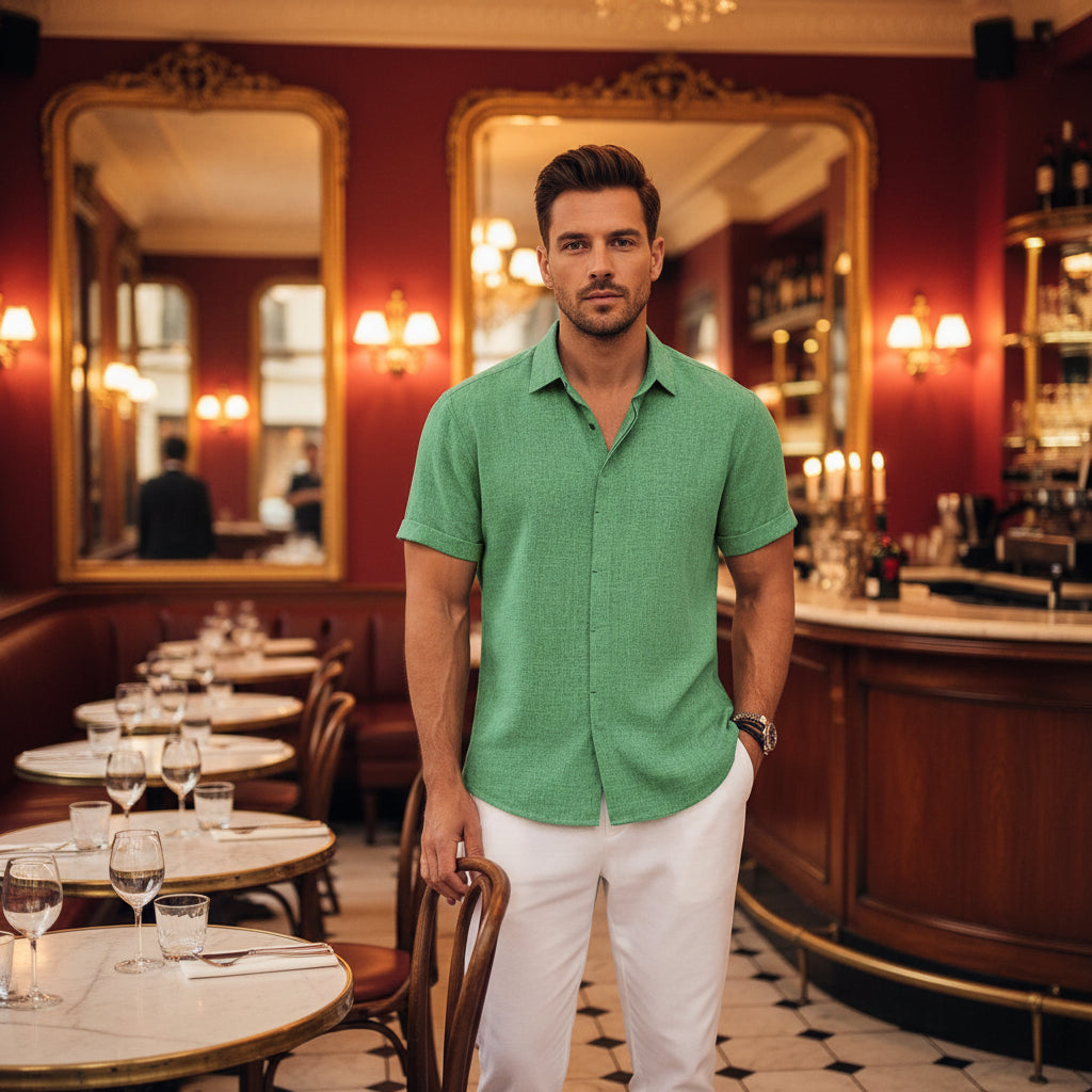 Coastal Mens Short Linen Sleeve Shirt