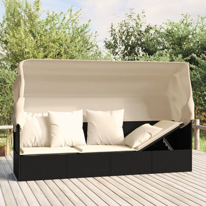 Outdoor Loungebett mit Dach und Kissen – PE-Rattan Gartenliege