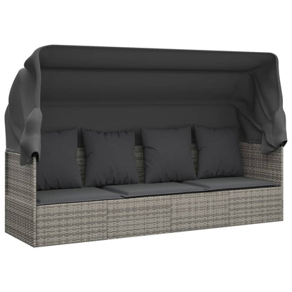 Outdoor Loungebett mit Dach und Kissen – PE-Rattan Gartenliege