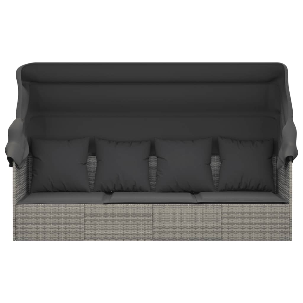 Outdoor Loungebett mit Dach und Kissen – PE-Rattan Gartenliege