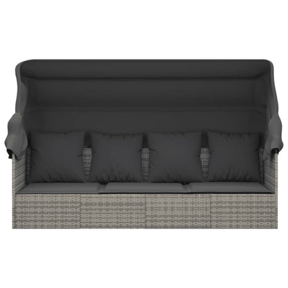 Outdoor Loungebett mit Dach und Kissen – PE-Rattan Gartenliege