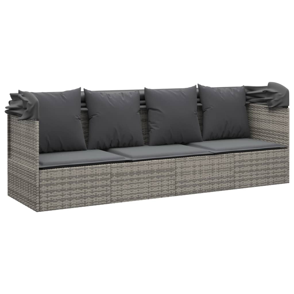 Outdoor Loungebett mit Dach und Kissen – PE-Rattan Gartenliege