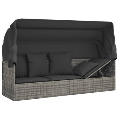 Outdoor Loungebett mit Dach und Kissen – PE-Rattan Gartenliege