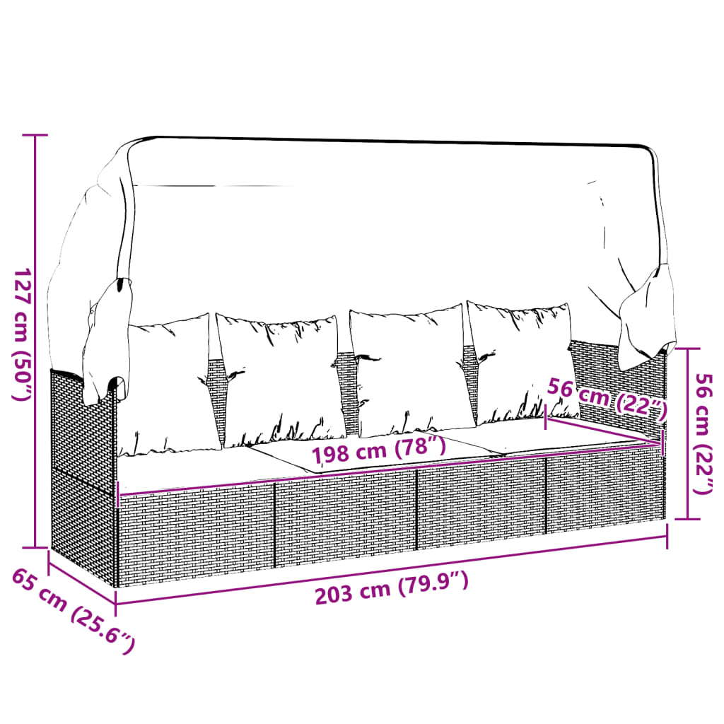 Outdoor Loungebett mit Dach und Kissen – PE-Rattan Gartenliege
