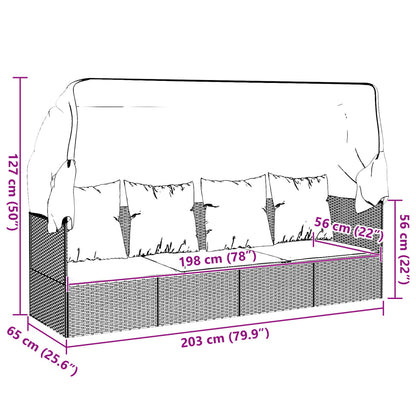Outdoor Loungebett mit Dach und Kissen – PE-Rattan Gartenliege