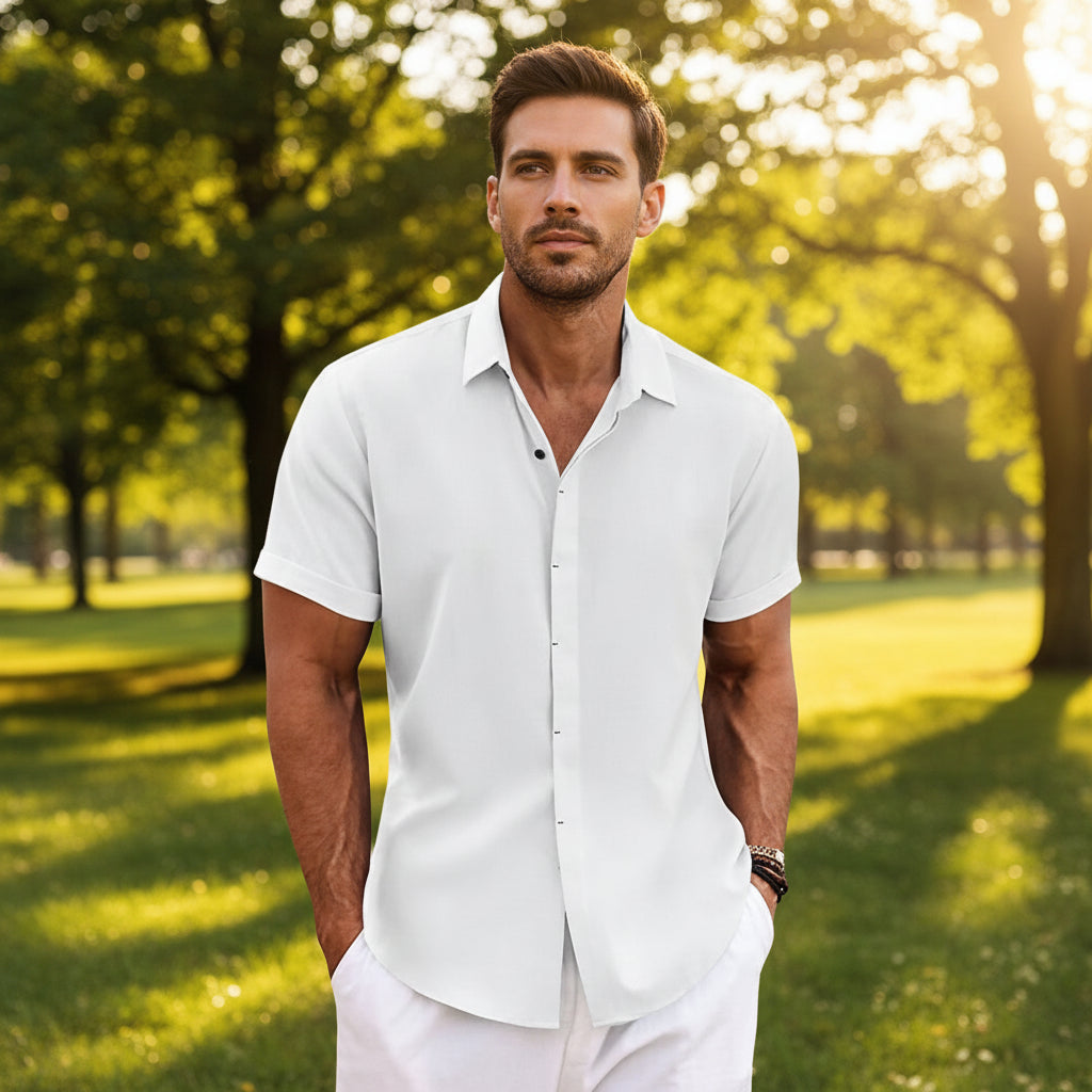 Coastal Mens Short Linen Sleeve Shirt