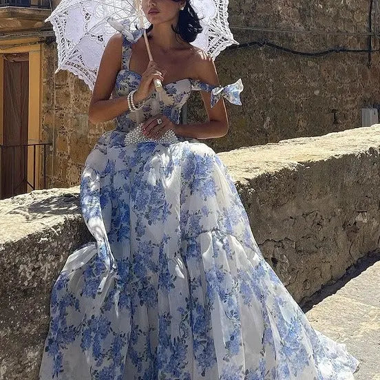 CELESTE Abendkleid Organza fließend – Ganzkörperansicht