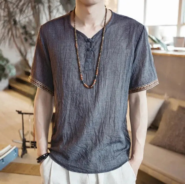 SOLANO – Men's Embroidered Linen Shirt LuxMenor