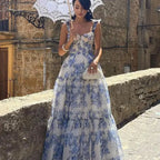CELESTE Damen Abendkleid blau – Rückenansicht