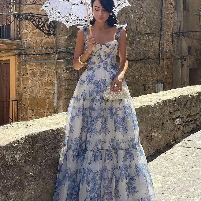 CELESTE Damen Abendkleid blau – Rückenansicht