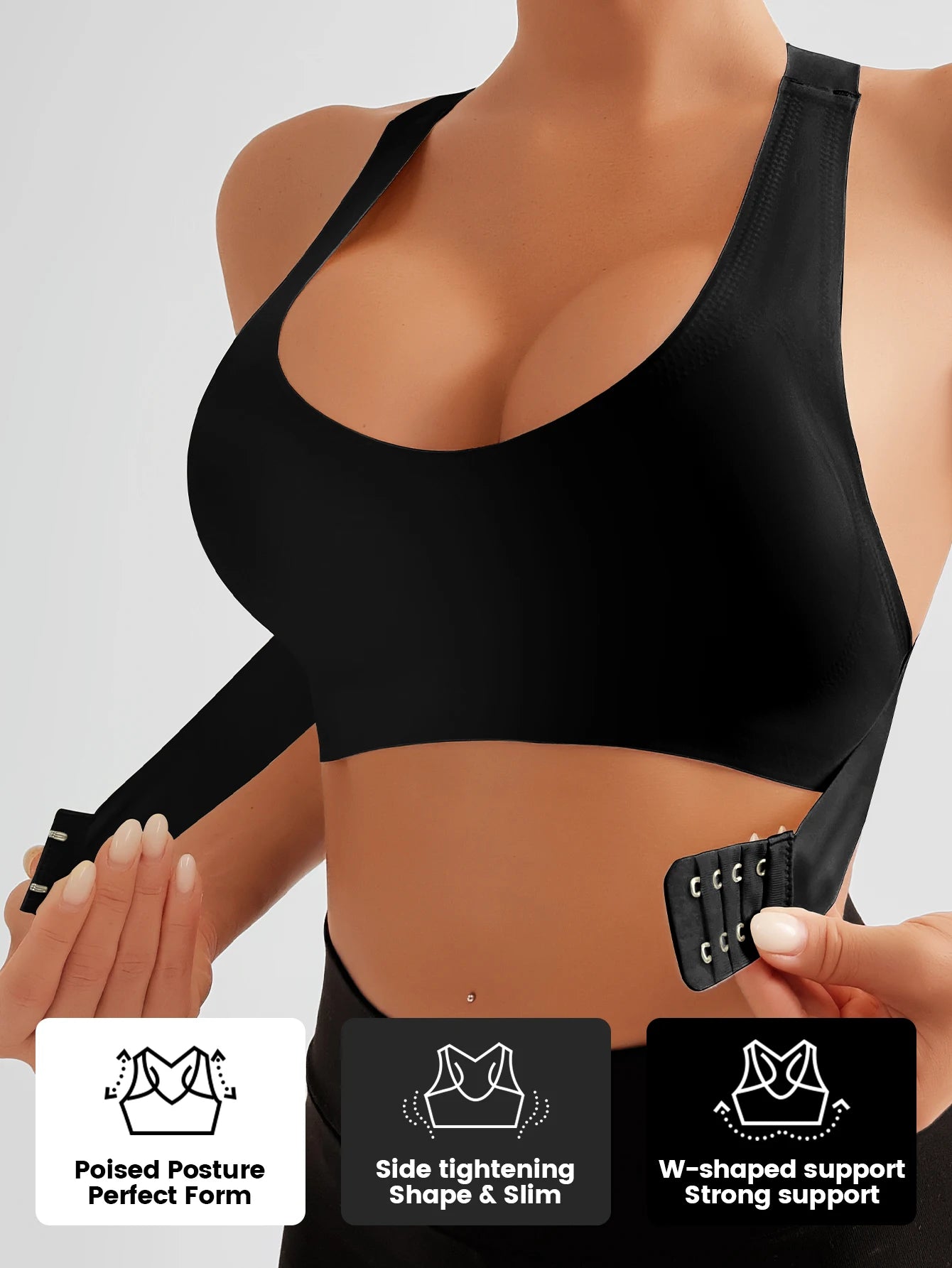 Women'S Bra Single Pack, Lifting Anti-Sagging, Front & Back Adjustable Buckle, Wireless Removable Pads Seamless Wide Straps