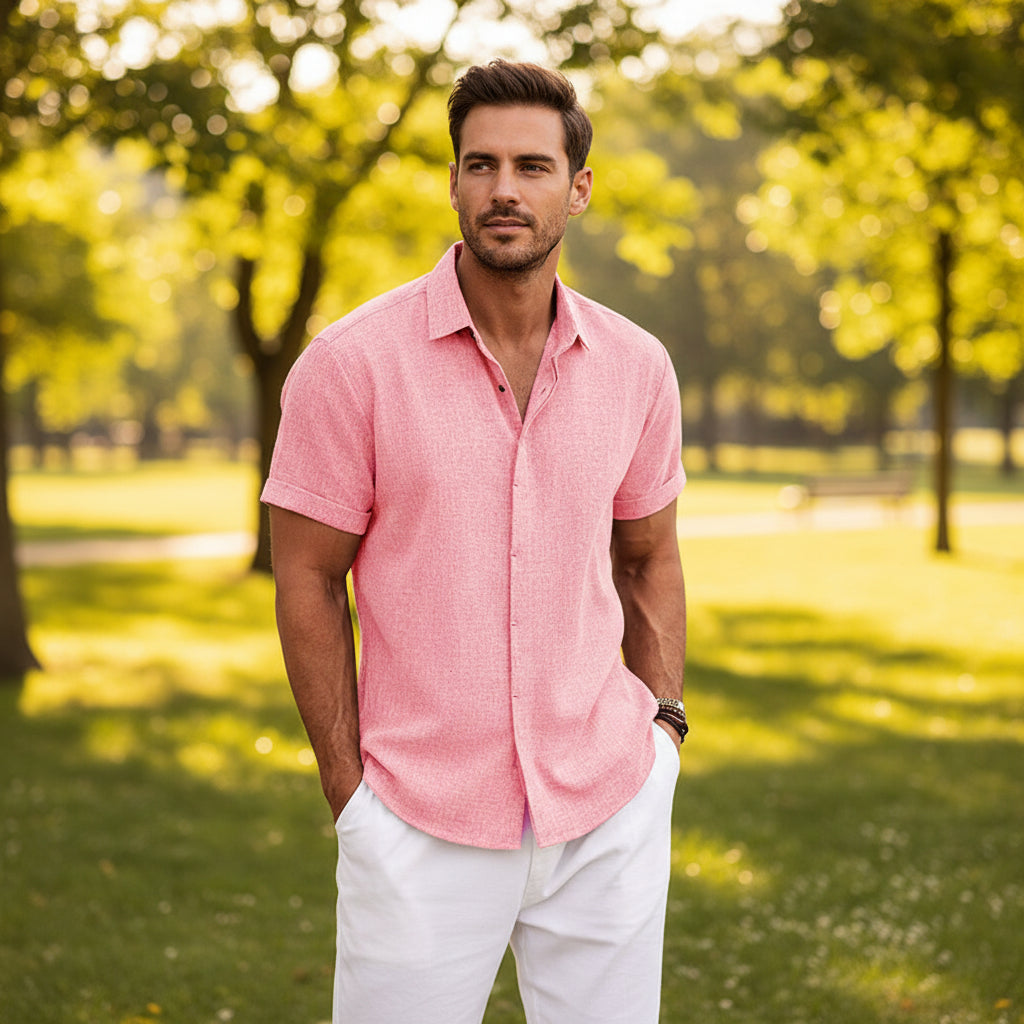 Coastal Mens Short Linen Sleeve Shirt