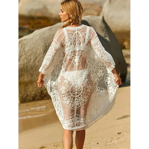 BRISA Spitzen Cover-Up Damen Weiß – Strandüberwurf