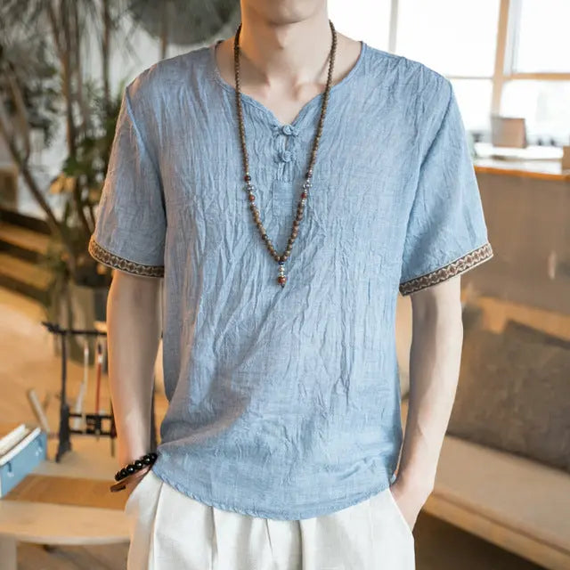 SOLANO – Men's Embroidered Linen Shirt LuxMenor