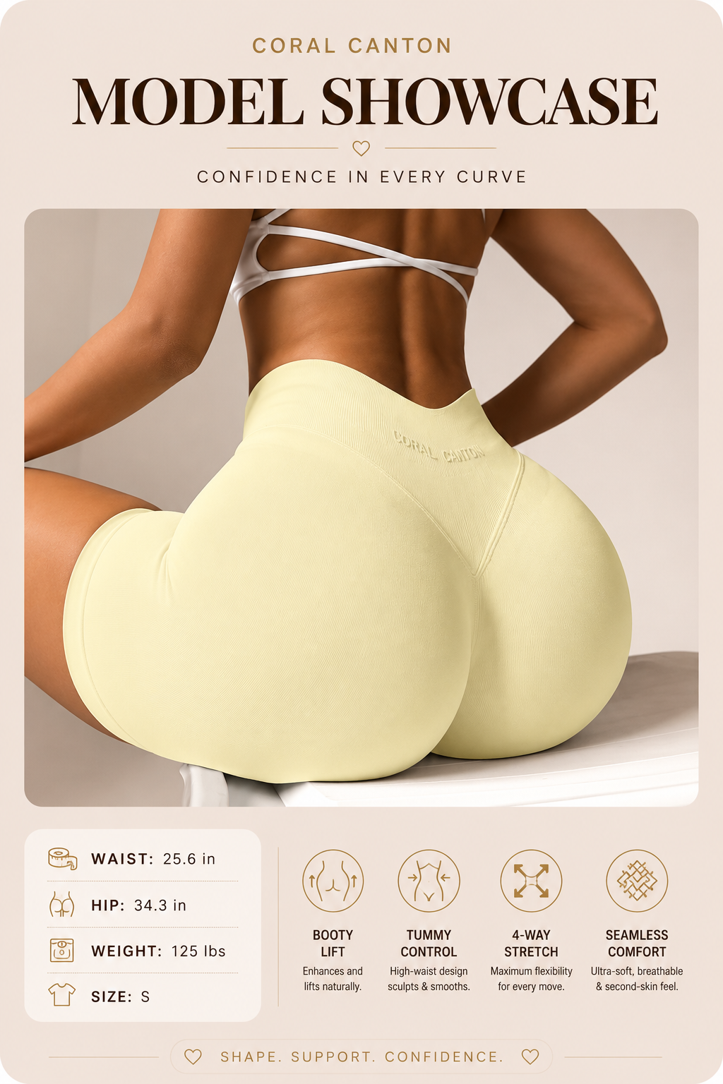 Coral Canton Sports Shorts High Waistband Butt Lifting